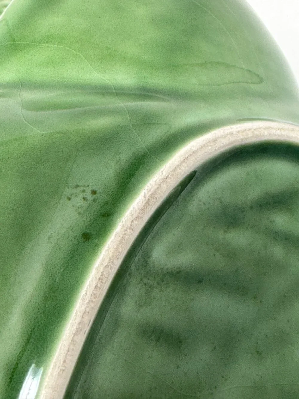 Bordallo Pinheiro cabbage leaf dish chips and dip Portugal green majolica